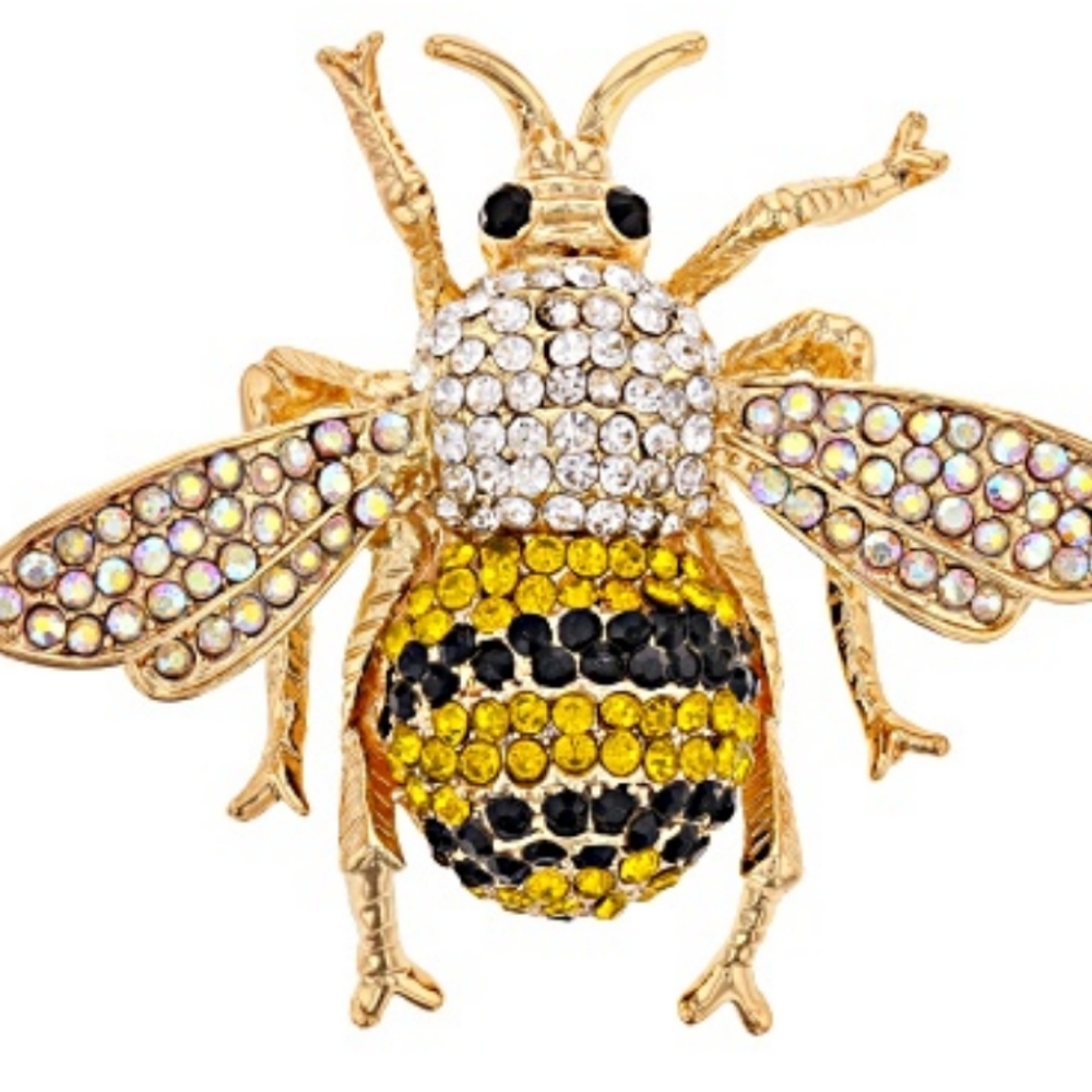 Multi-color Crystal Gold Tone Bee Brooch